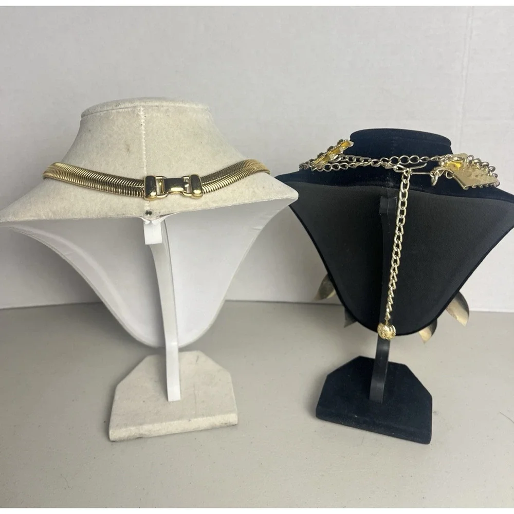 Gold Tone Snake Chain Necklace Collar Fringe Bib Leaf Vintage Estate Jewelry Lot
